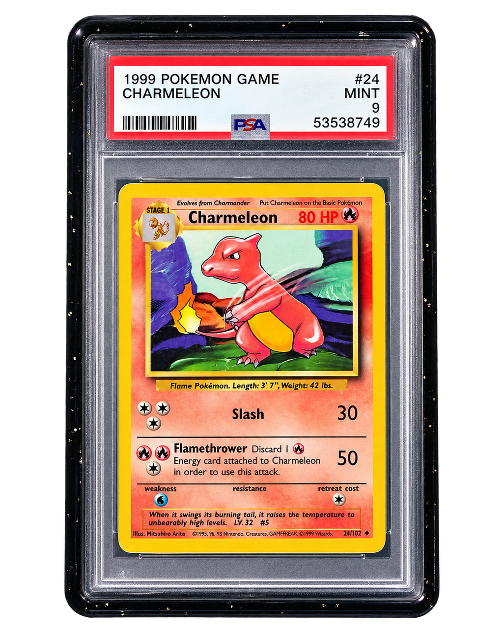 PSA graded Pokémon card secured in a 718TCG slab protective bumper, black gradient colorway