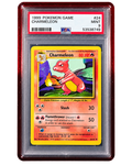 PSA graded Pokémon card secured in a 718TCG slab protective bumper, red and black gradient colorway