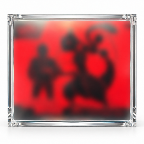 718TCG clear acrylic Elite Trainer Box display case holding a blurred red and black sample box; case only, box not included