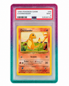 PSA graded Pokémon card secured in a 718TCG slab protective bumper with backplate, pink and teal gradient colorway, front view