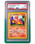 PSA graded Pokémon card secured in a 718TCG slab protective bumper, teal and clear gradient colorway