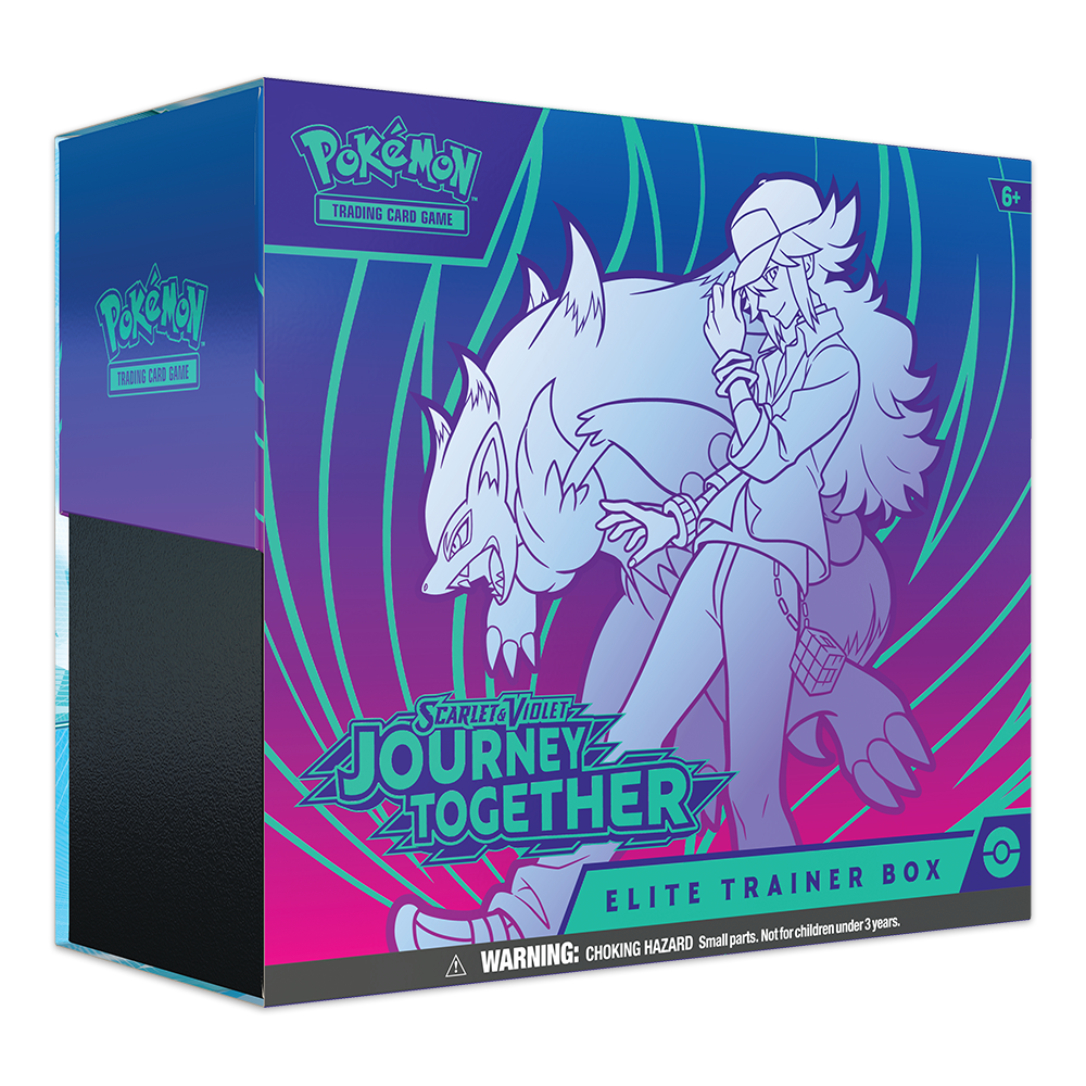 Pokémon Scarlet & Violet Journey Together standard Elite Trainer Box front and side stock image