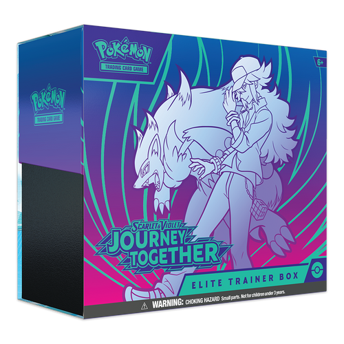 Pokémon Scarlet & Violet Journey Together standard Elite Trainer Box front and side stock image